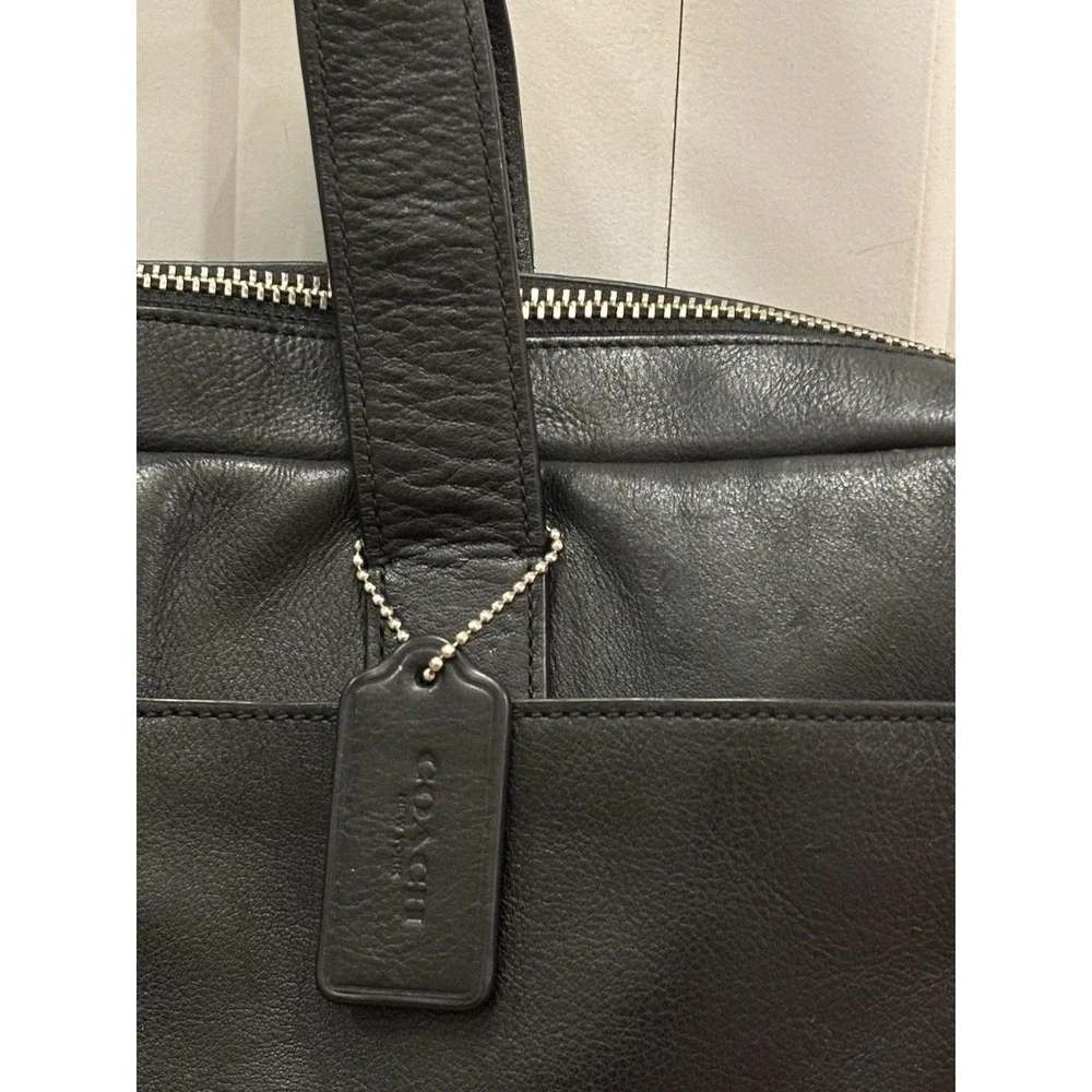 Coach Hudson Slim Briefcase Black Leather Laptop Bag Mens F71561 Crossbody Strap